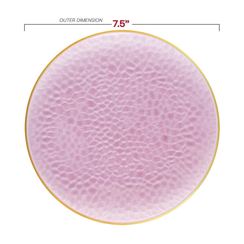 Clear Pink with Gold Rim Hammered Glass Plastic Dinnerware Value Set (60 Sets) image number 3