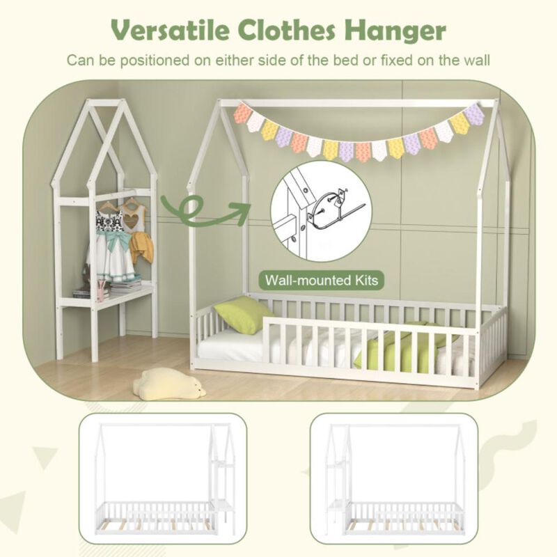 Hivvago Twin House Floor Bed Montessori Bed Frame with Storage Shelf