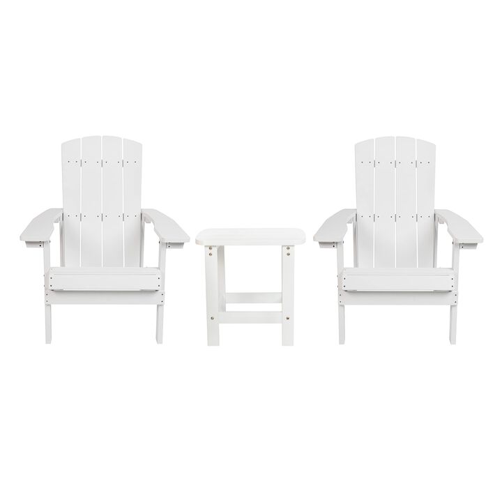 Flash Furniture Charlestown Commercial 2 Chair and Side Table Adirondack Set - White Poly Resin - Weather Resistant