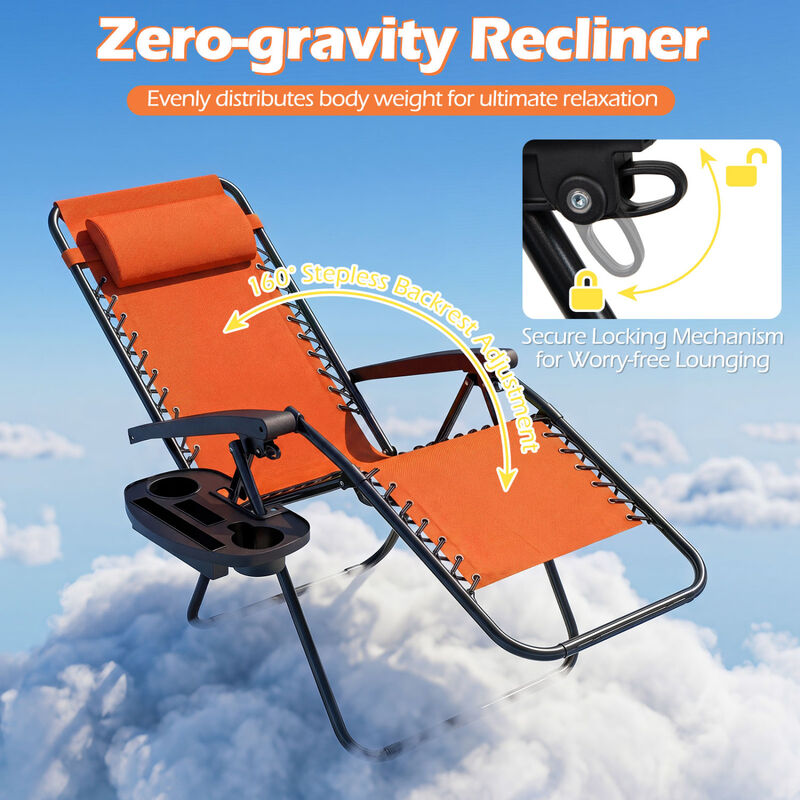 Outdoor Zero Gravity Chairs with Cup Holder and Adjustable Back image number 5
