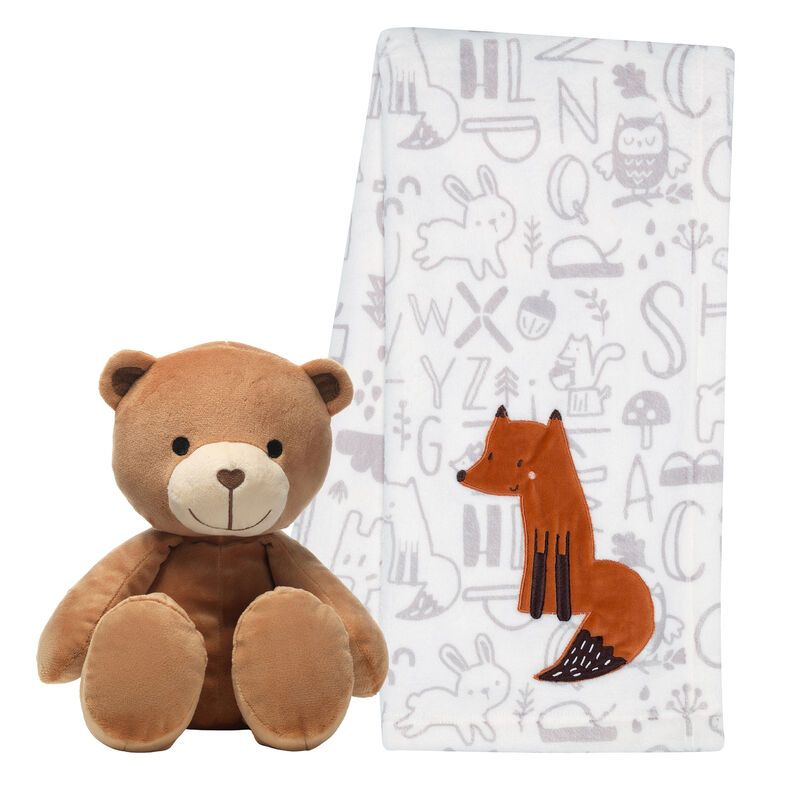 Bedtime Originals Plush Bear Stuffed Animal & Fox Baby Blanket Gift Set