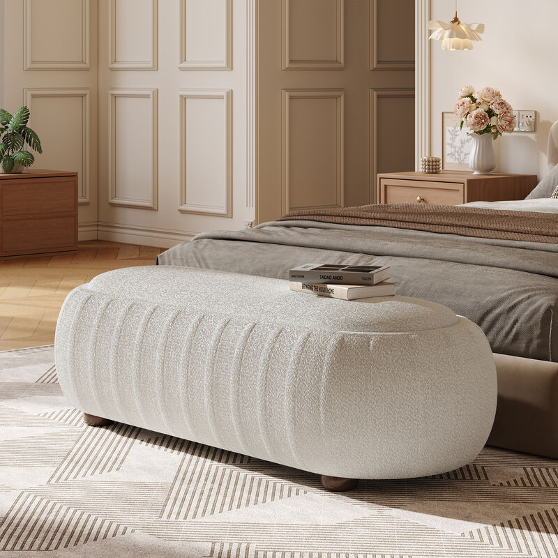 Christopher Knight Home Pacey Modern Wooden Boucle Upholstered Ottoman with Oval Shape image number 1