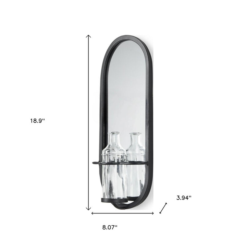 HomeRoots 19" Black And Clear Glass Bottle Metal And Mirrored Glass Oval Wall Vase image number 3