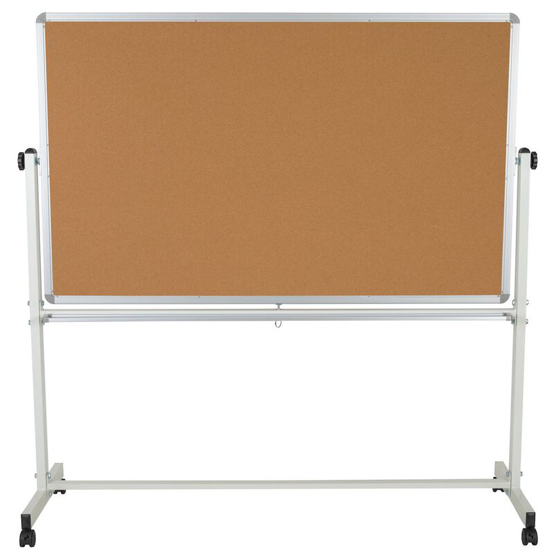 Flash Furniture 64.25"W x 64.75"H Reversible Mobile Board and White Board with Pen Tray image number 4