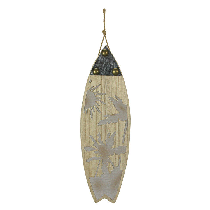 16 Inch Carved Wood & Metal Surfboard Wall Hanging Beach Home Decor Art Set of 2