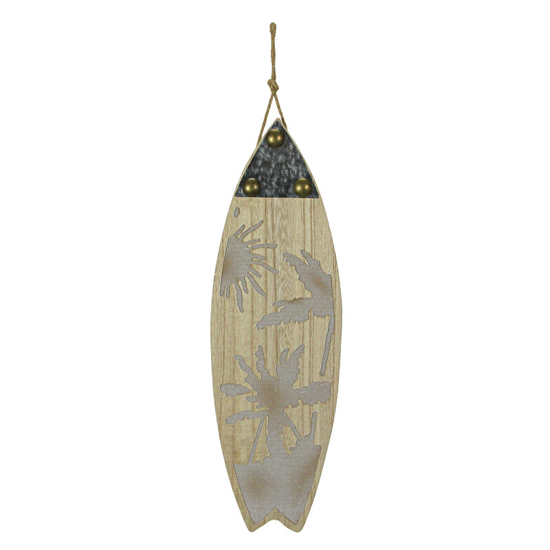 16 Inch Carved Wood & Metal Surfboard Wall Hanging Beach Home Decor Art Set of 2 image number 1
