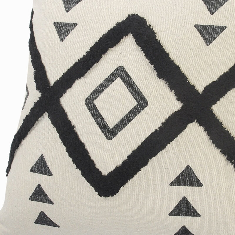 HomeRoots Set of Two 20" Natural And Black Geometric Cotton Throw Pillows with Texture image number 3