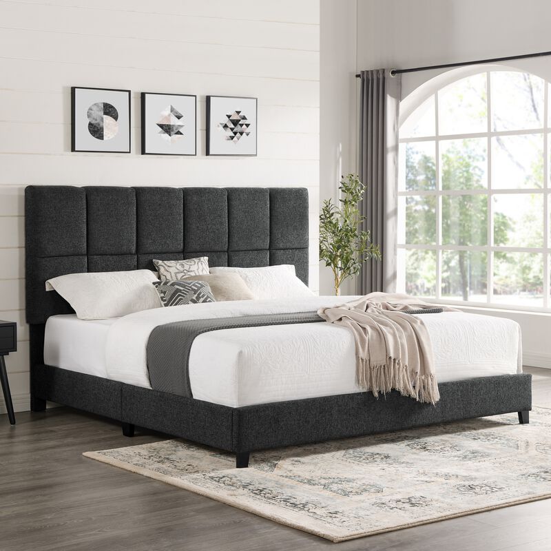 Upholstered Squares King Panel Bed