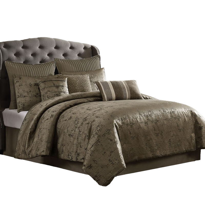 Beny 9pc King Size Comforter Set, Traditional Gold Woven Jacquard