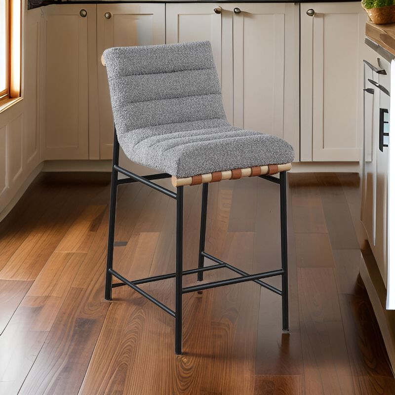 Kive 26 Inch Counter Height Stool Chair, Boucle Channel Tufted, Light Gray - Benzara