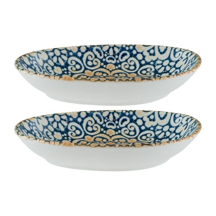 Alhambra 6" x 4" x h:1" Organic Decorated Porcelain Platter (Set of 2)