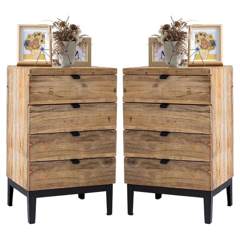 Wnutrees Farmhouse Nightstand Wood Bedside Table with 4-Drawers Bedside End Tables Storage for Living Room, Hallway, Handmade Di