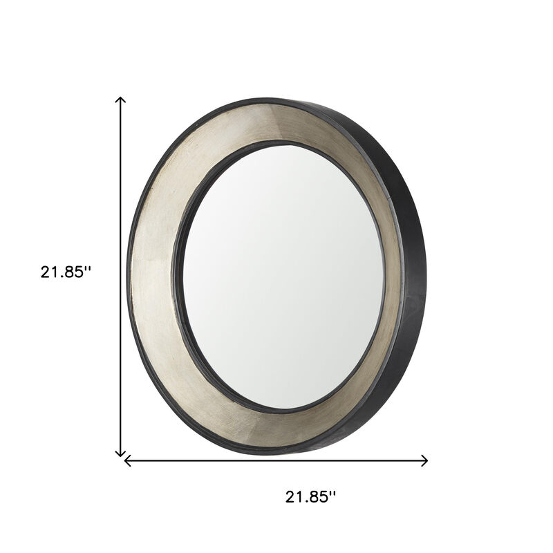 HomeRoots 22" Champagne And Dark Brown Metal And Solid Wood Round Framed Accent Mirror image number 4