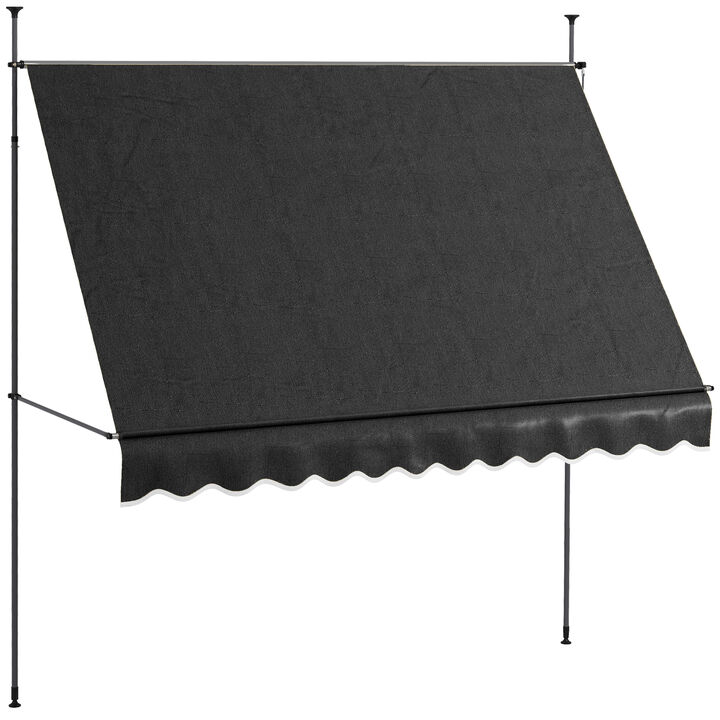 Outsunny 10' x 4' Manual Retractable Awning, Non-Screw Freestanding Patio Sun Shade Shelter with Support Pole Stand and UV Resistant Fabric, for Window, Door, Porch, Deck, Black