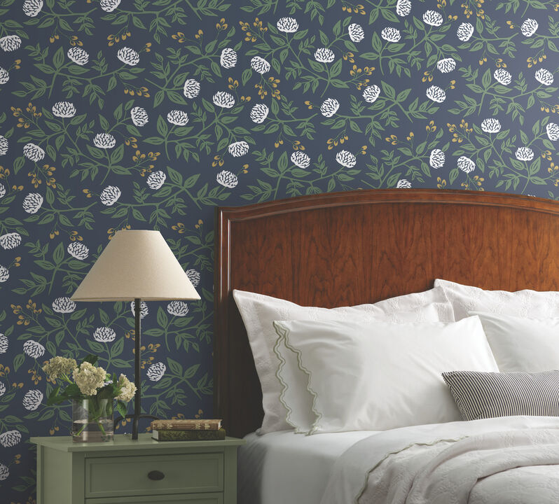 Peonies Navy Floral Premium Peel + Stick Wallpaper