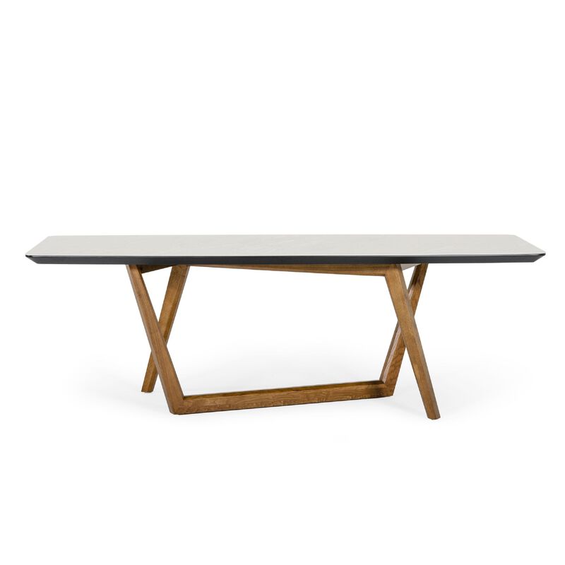 Cid Jamu Dining Table, 91 Inch White Marble Top, Modern Abstract Base image number 1