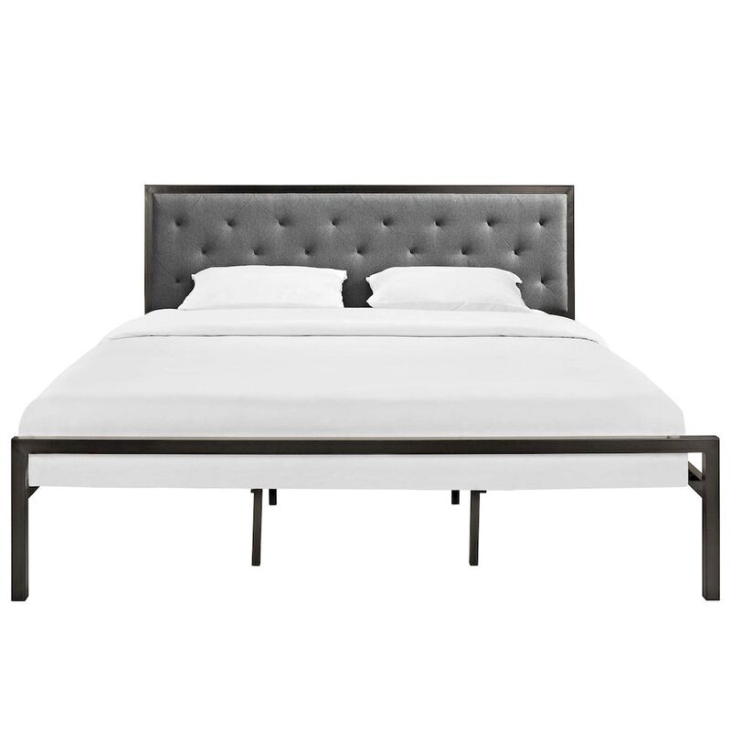 Mia Upholstered Brown Beige Tufted Platform Bed image number 3