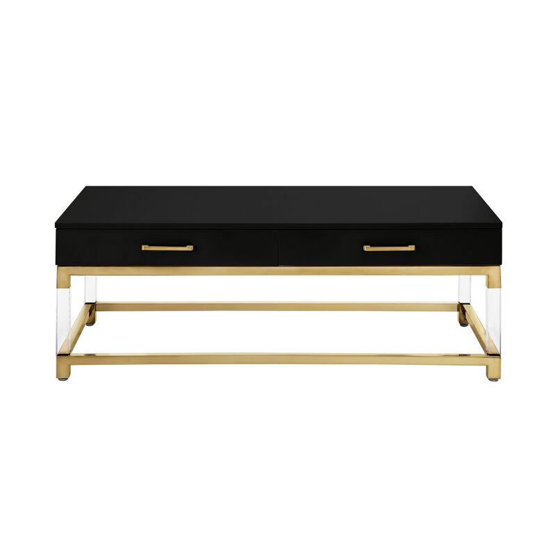 Inspired Home Kalel High Gloss 2 Drawers Coffee Table with Acrylic Legs Stainless Steel Base