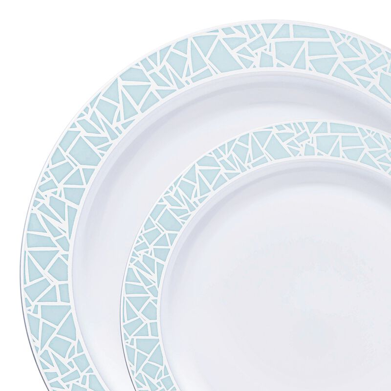 White with Turquoise Blue and Silver Mosaic Rim Dinnerware Value Set (40 Sets) image number 9