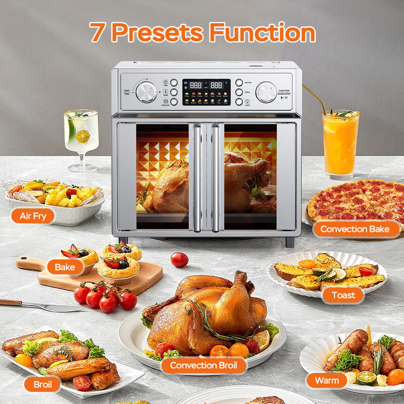26QT French Double-Door Air Fryer Convection Toaster Oven, 7-in-1 Multi-Function Stainless Steel Toaster Oven image number 3