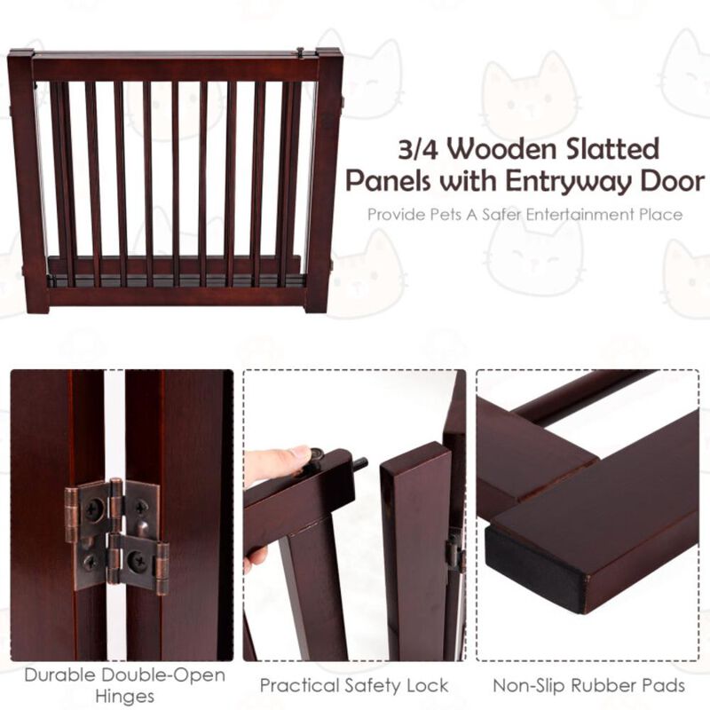 Hivvago 24 Inch Configurable Folding 3 Panel Wood Dog Fence