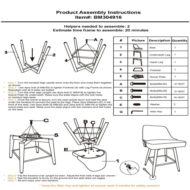 Sean 30 Inch Barstool Chair, Parson Style, Swivel, Gray Faux Leather, Black - Benzara