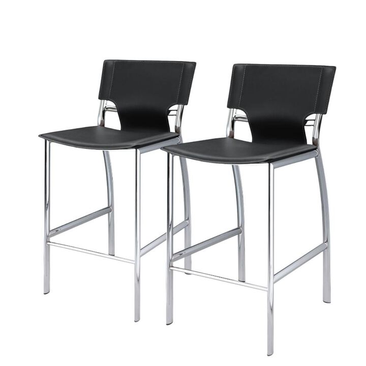 Hivvago Set of Two 25 Inch Gray and Silver Faux Leather and Metal Low Back Counter Height Bar Chairs
