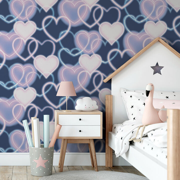 Effie Navy Neon Heart Wallpaper (Set of 2)