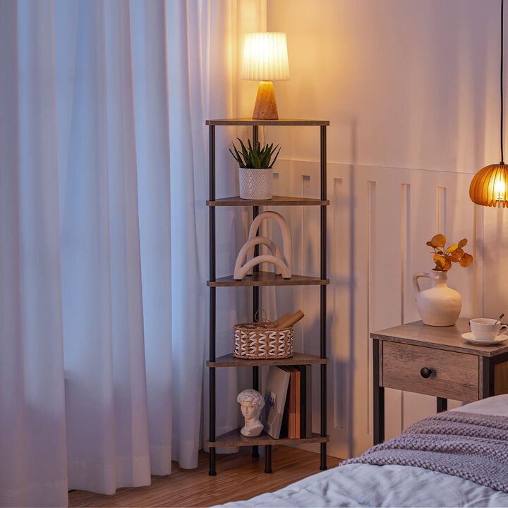 Industrial Style Corner Bookcase 5 Shelf Unit for Space Saving Storage