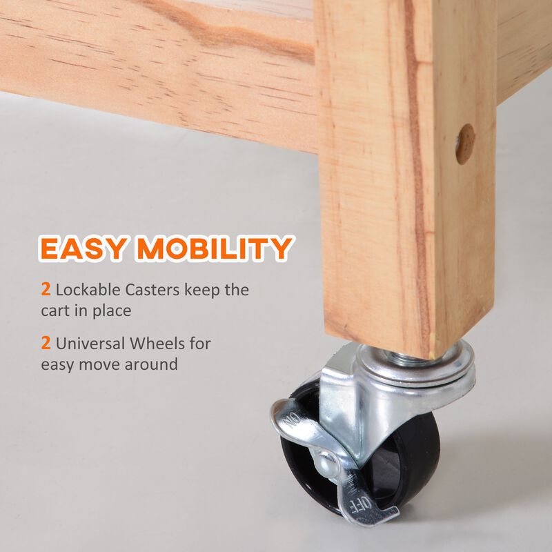 Movable Kitchen Cart, 36" Kitchen Cart Island, Rolling Kitchen Island Cart Utility Serving Cart with 2 Drawers, Burlywood