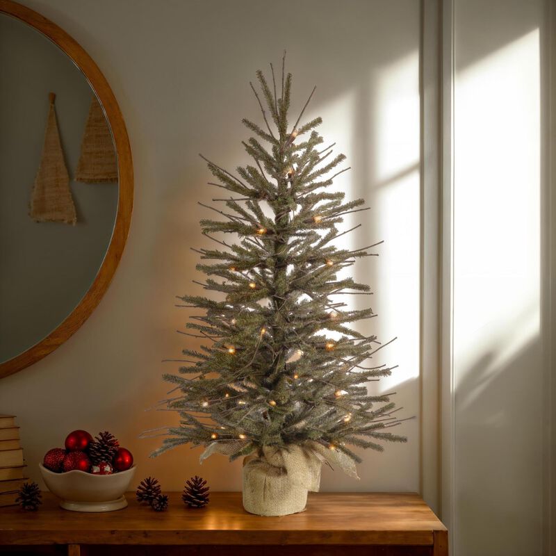 Vickerman 48" Vienna Twig Artificial Christmas Tree, Warm White Italian LED Mini Lights, Seasonal Indoor Home Decor with Decorative Burlap Base image number 1
