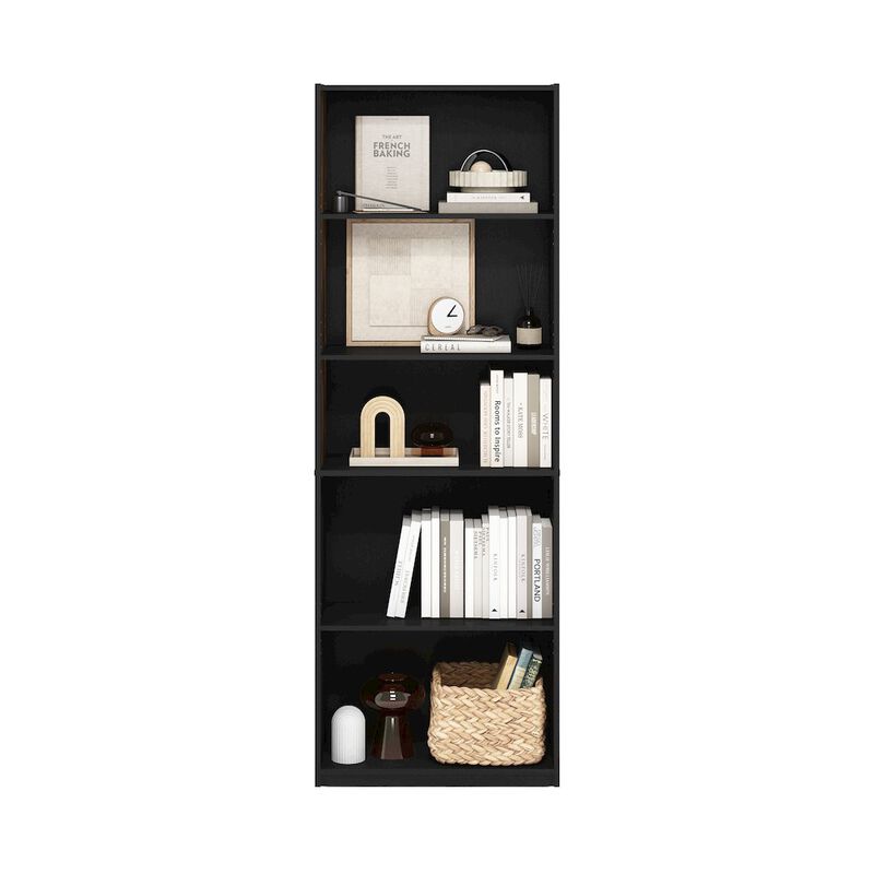 Gehry 5-Tier Bookcase, Bookshelf with Adjustable Shelves, Blackwood