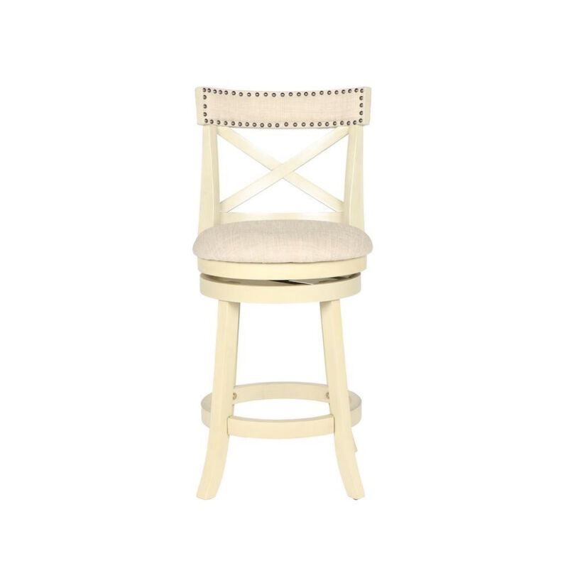 24-Inch Wood Counter Stool 360 Swivel Fabric Seat Ant White image number 0