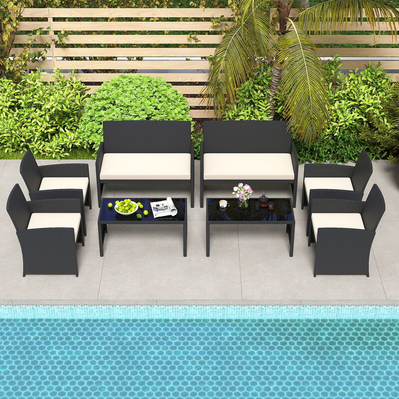 Outdoor 4 Piece Patio Furniture Set with Removable Cushions and Tempered Glass Table Top image number 4