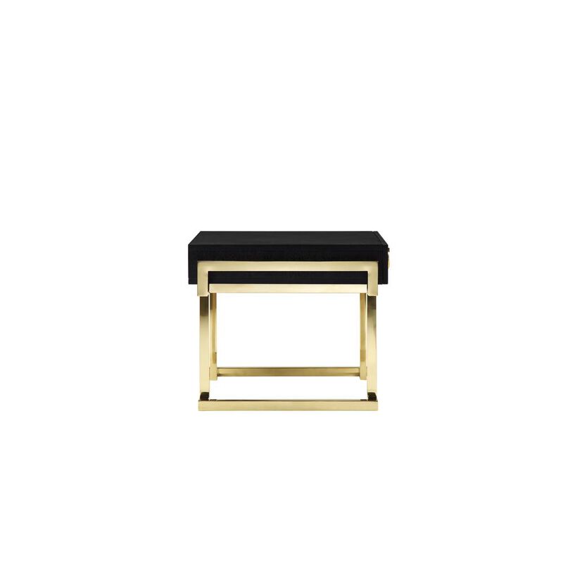 90210 Furniture Julia Side Table In Black Ash Veneer And Gold