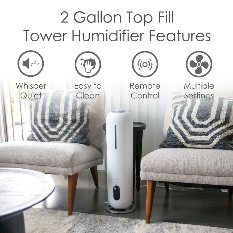 2 Gal. Ultrasonic Cool Mist Tower Humidifier with Germicidal UV-A Light image number 1