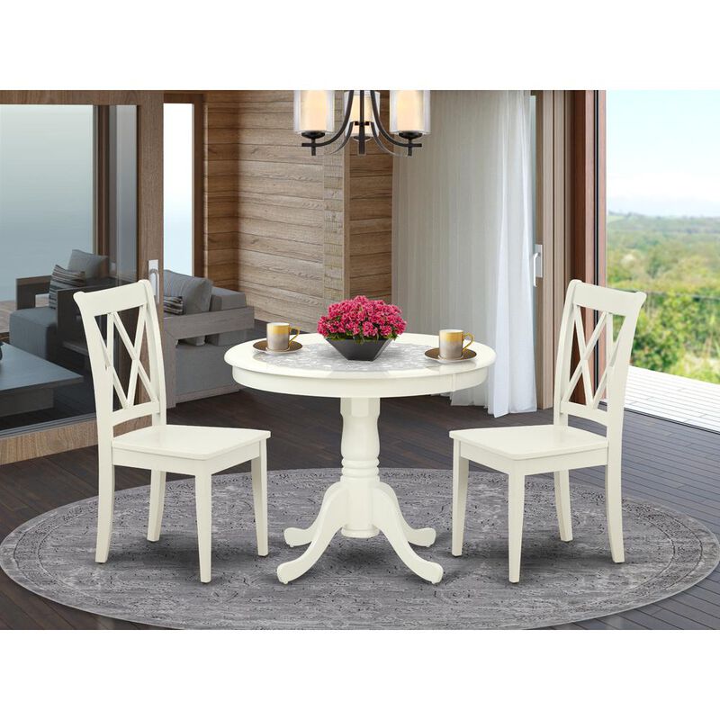 East West Furniture Dining Room Set Linen White, ANCL3-LWH-W