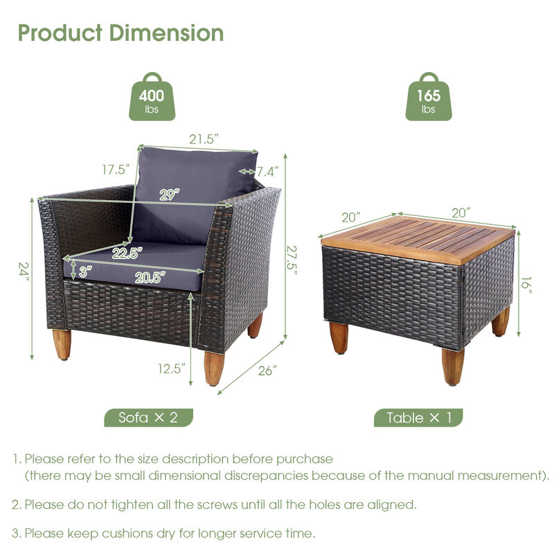 Outdoor 3-Piece Rattan Bistro Set &ndash; Compact Table with Wooden Surface