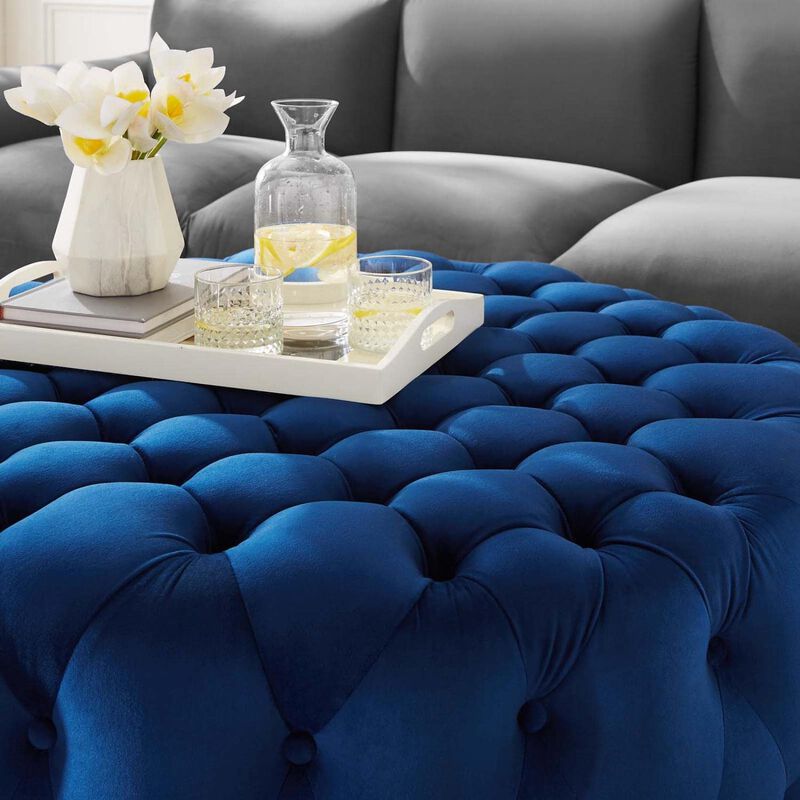 Modway Amour Modern Button Tufted Round Velvet Ottoman in Navy image number 4