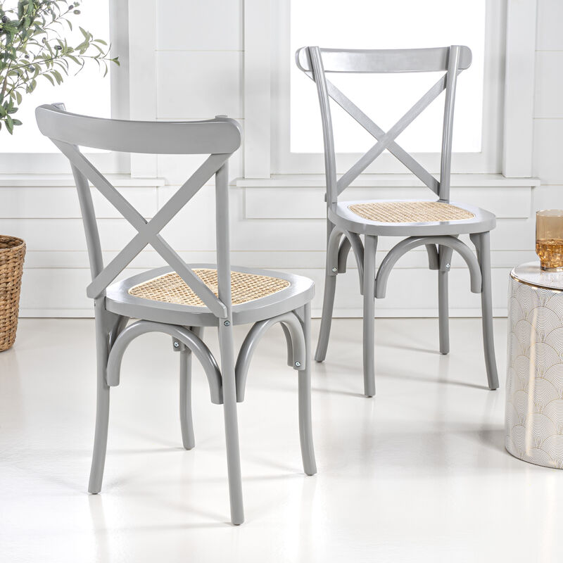 Cassis Classic Traditional X-Back Wood Rattan Dining Chair (Set of 2)