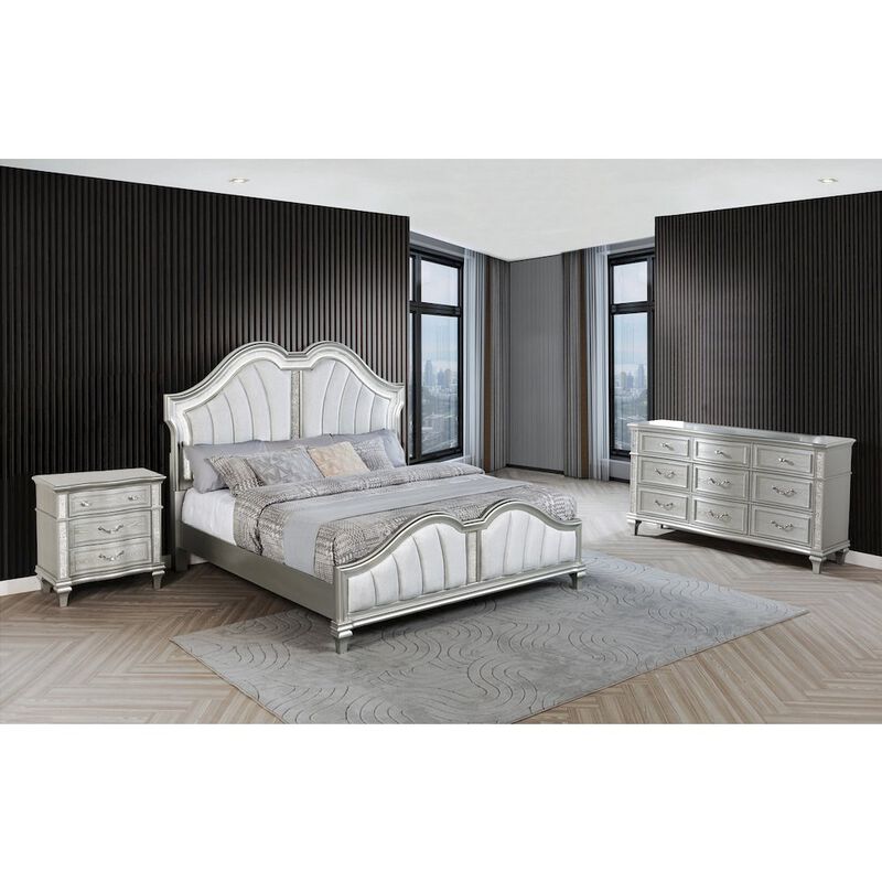 Best Quality Furniture 3 Piece Silver Queen Panel Bedroom Set ( Qb+Dresser+Nightstand)