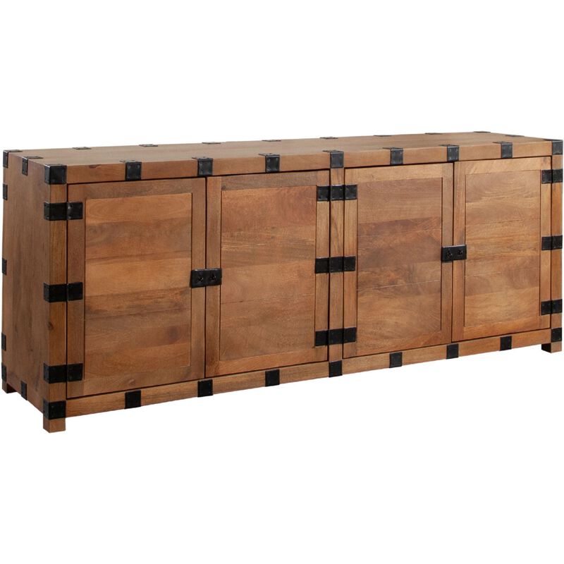Ozy Sideboard Buffet Cabinet w 4 Doors, 76 Inch Oak Brown Mango Wood