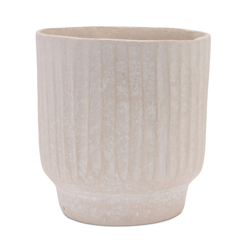 HomeRoots 8" Beige Recycled Paper Textured Lines Urn Table Vase image number 0