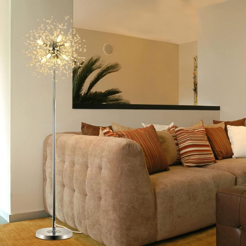 ELEMENT ACE Elegant 69 Inch Tall Crystal Standing Floor Lamp with 8 Lamp Heads, 32 Firework Crystal Accents, Sturdy Metal Base for Living Room Bedroom Home Decor image number 8