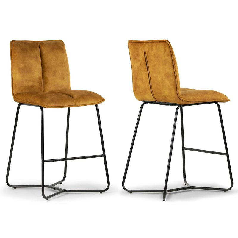 Glamour Home Set of 2 Avent Capuccino Brown Fabric Counter Stool with Black Metal Legs