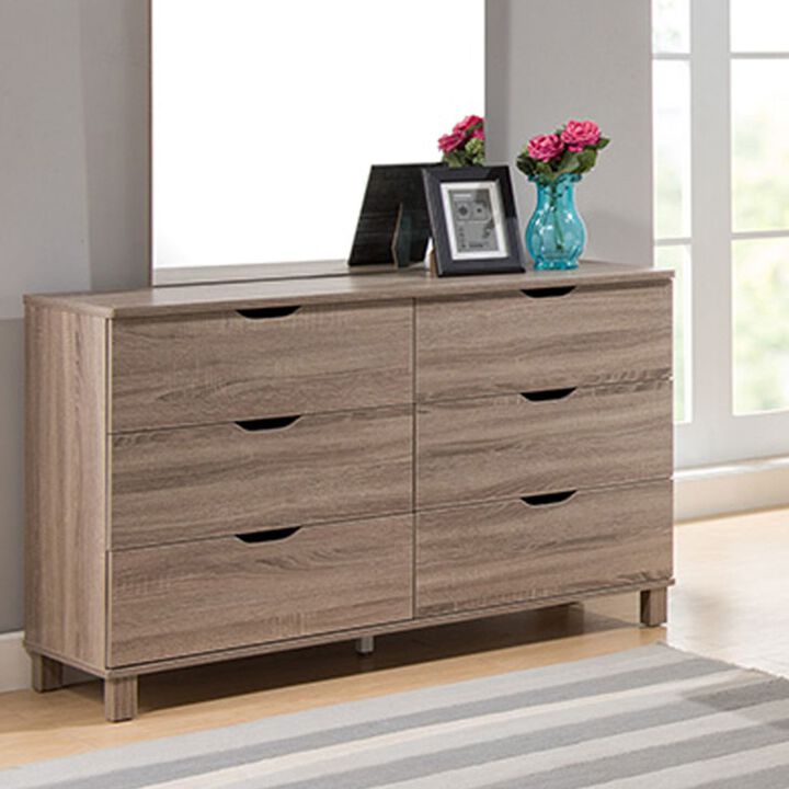 Dark Taupe Dresser with 6 Drawers & Cutout Curved Handles