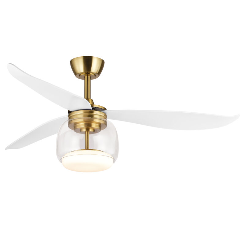 52" Modern Antique Brass Clear Glass Reversible DC Dimmable Ceiling Fan with Light and Remote image number 0