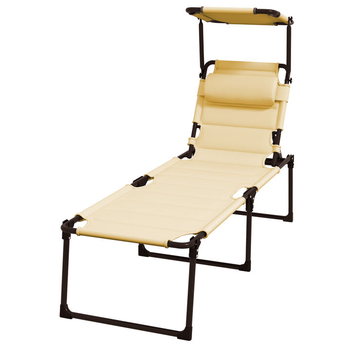 Hivvago Folding Outdoor Lounge Chair with Adjustable Back and Canopy