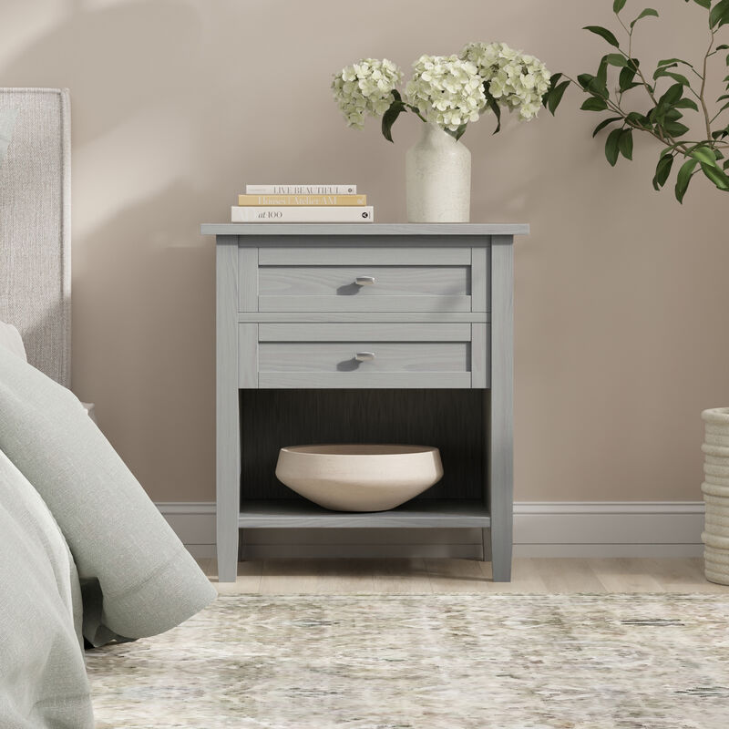Warm Shaker SOLID WOOD 24 inch Wide Transitional Bedside Nightstand Table in Fog Grey