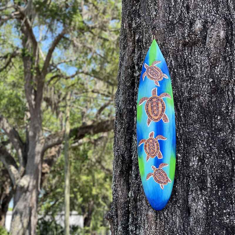 Wooden Sea Turtle Surfboard Wall Decor 38.5" Tropical Ocean Beach Art image number 6